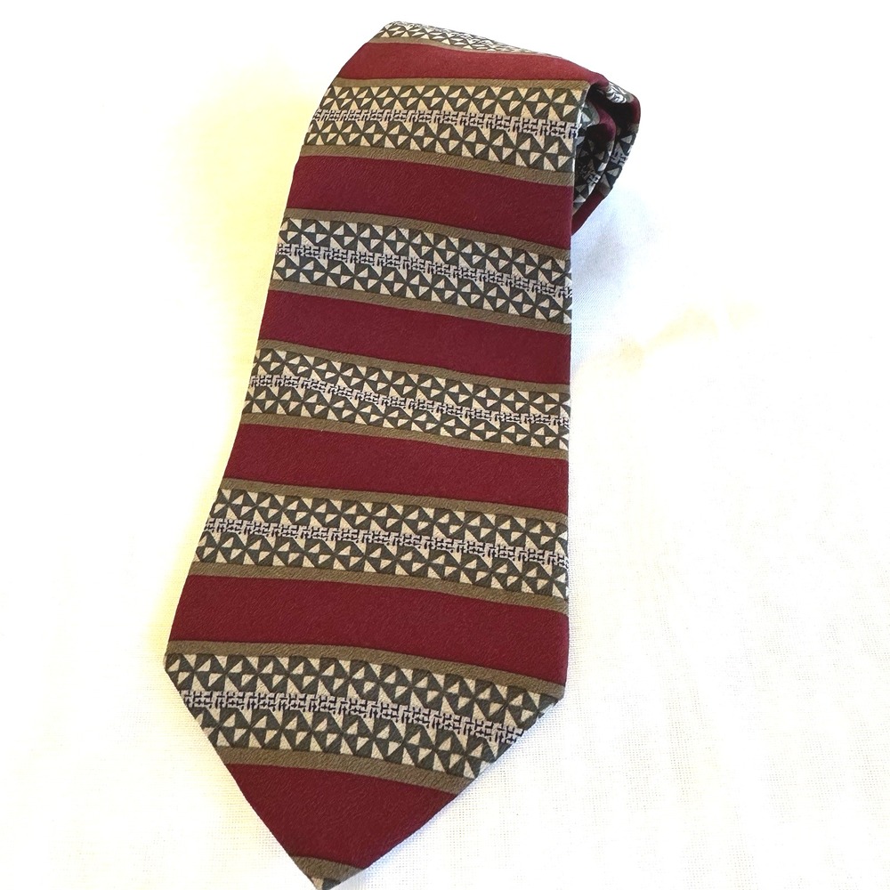 Vintage Alexander Lloyd Silk Tie Extra Long 61 in‎ Burgundy Brown Tan Stripe USA